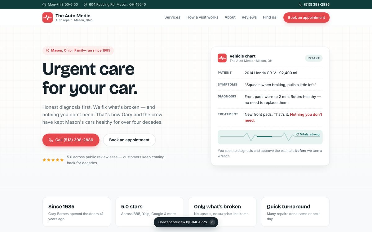 The Auto Medic concept site