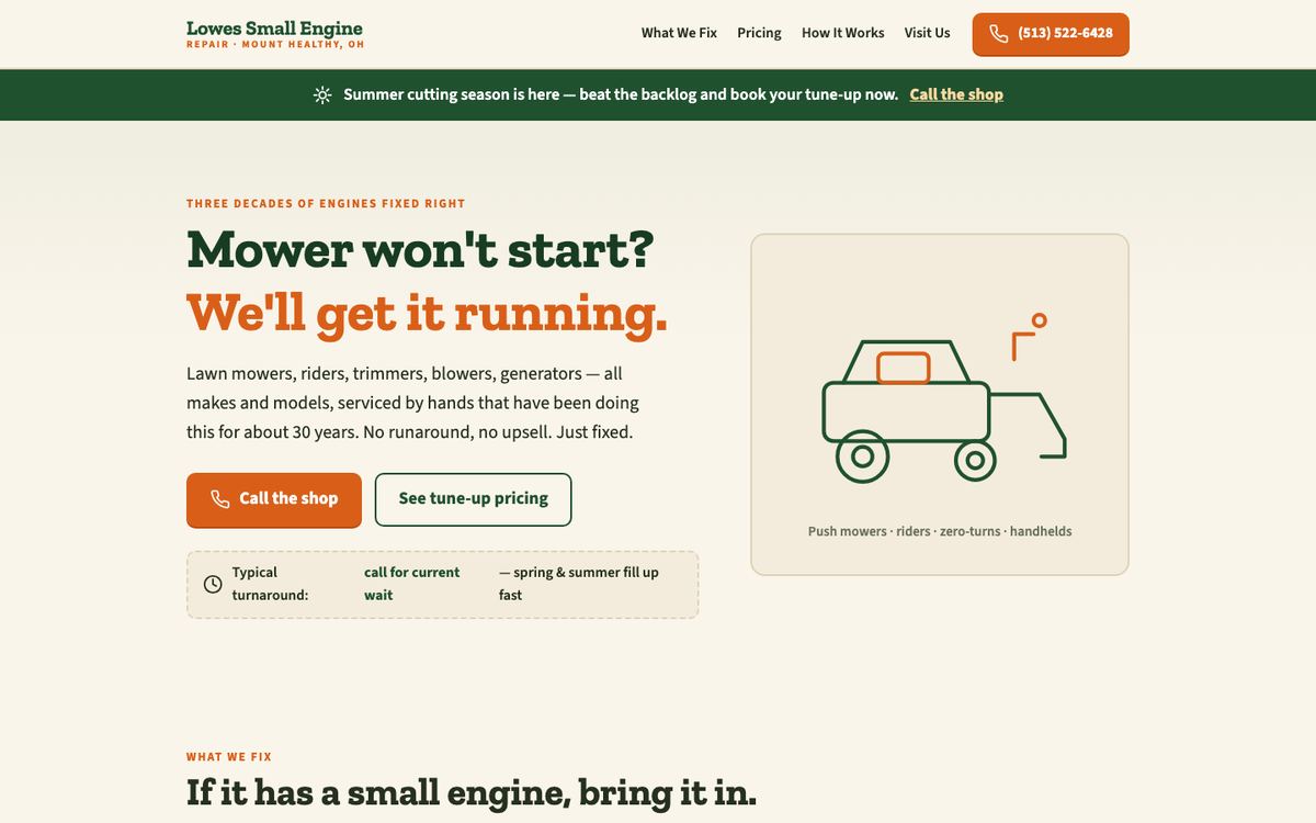 Lowes Small Engine Repair concept site
