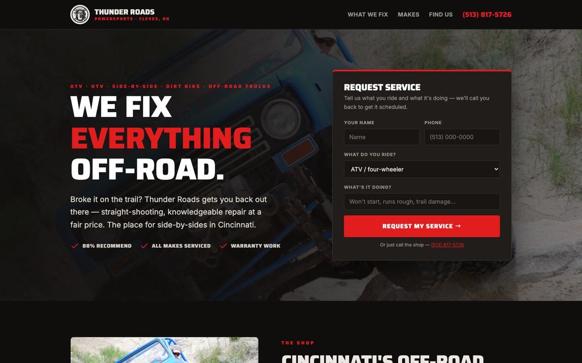 Thunder Roads Powersports concept site