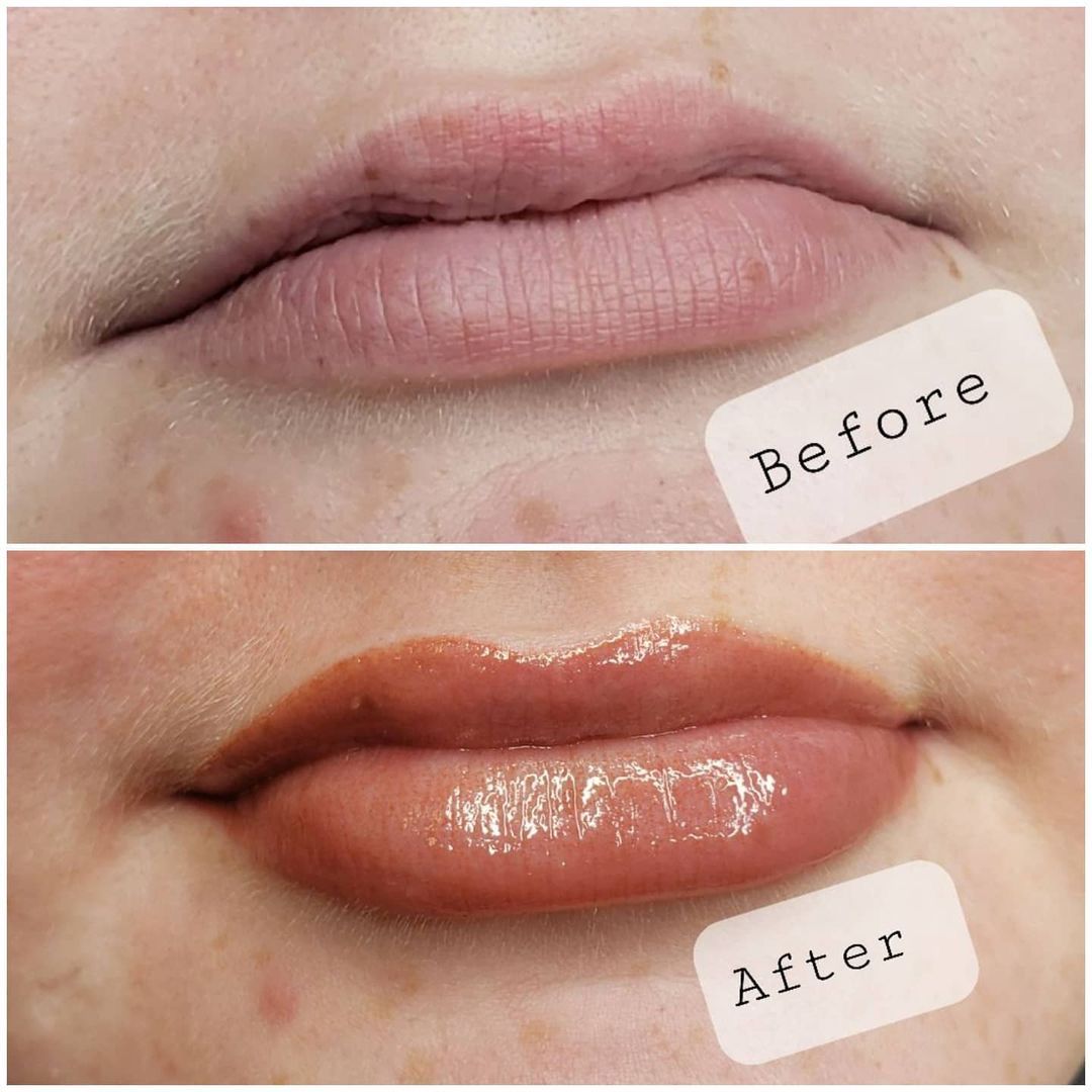 Lip blush before and after