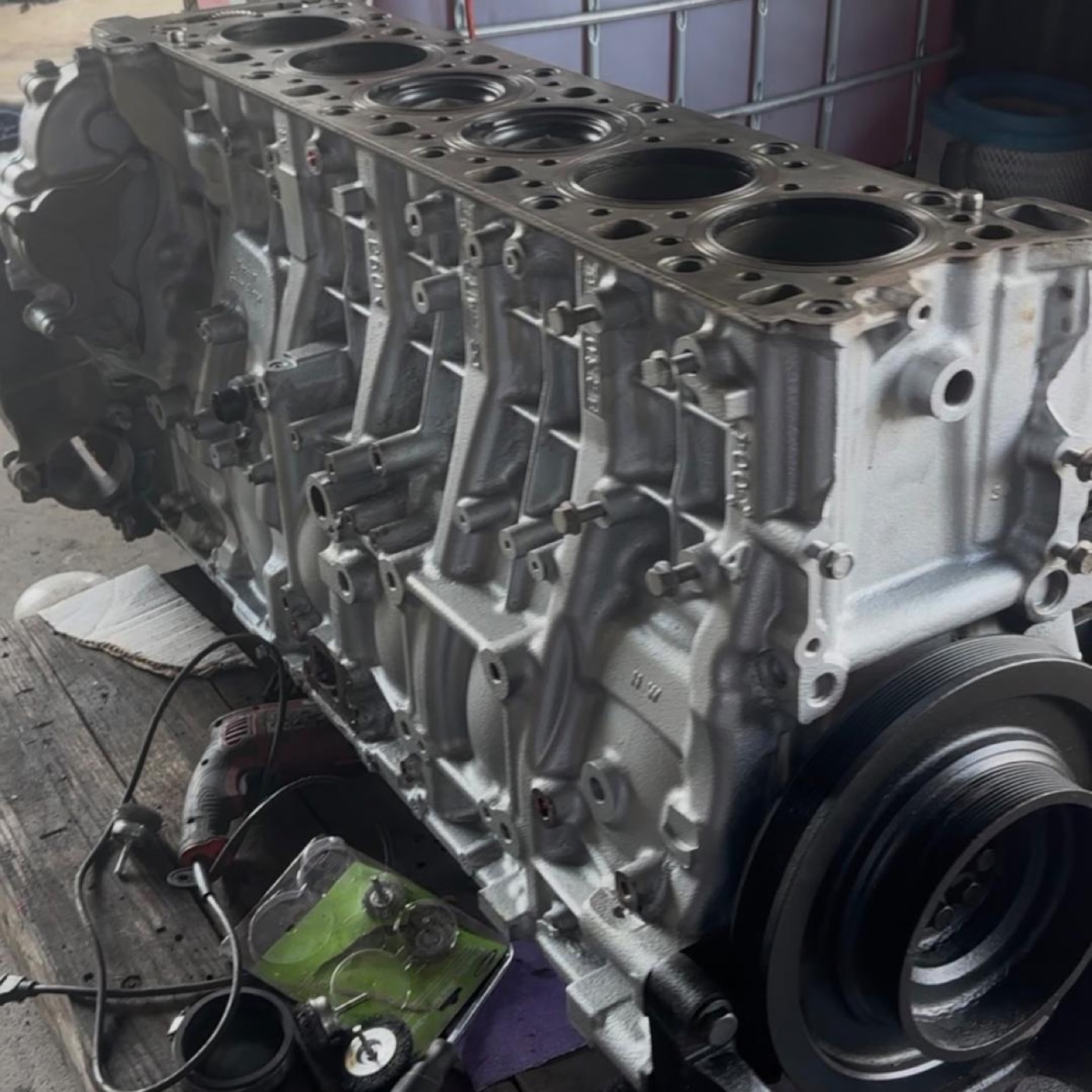 Diesel engine block prepared for rebuild