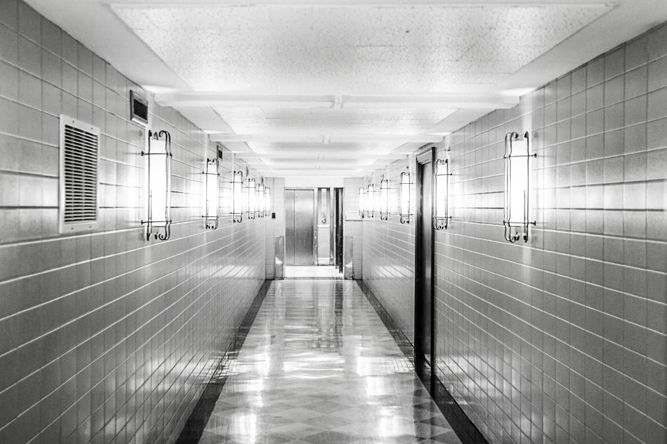 Polished commercial hallway floor