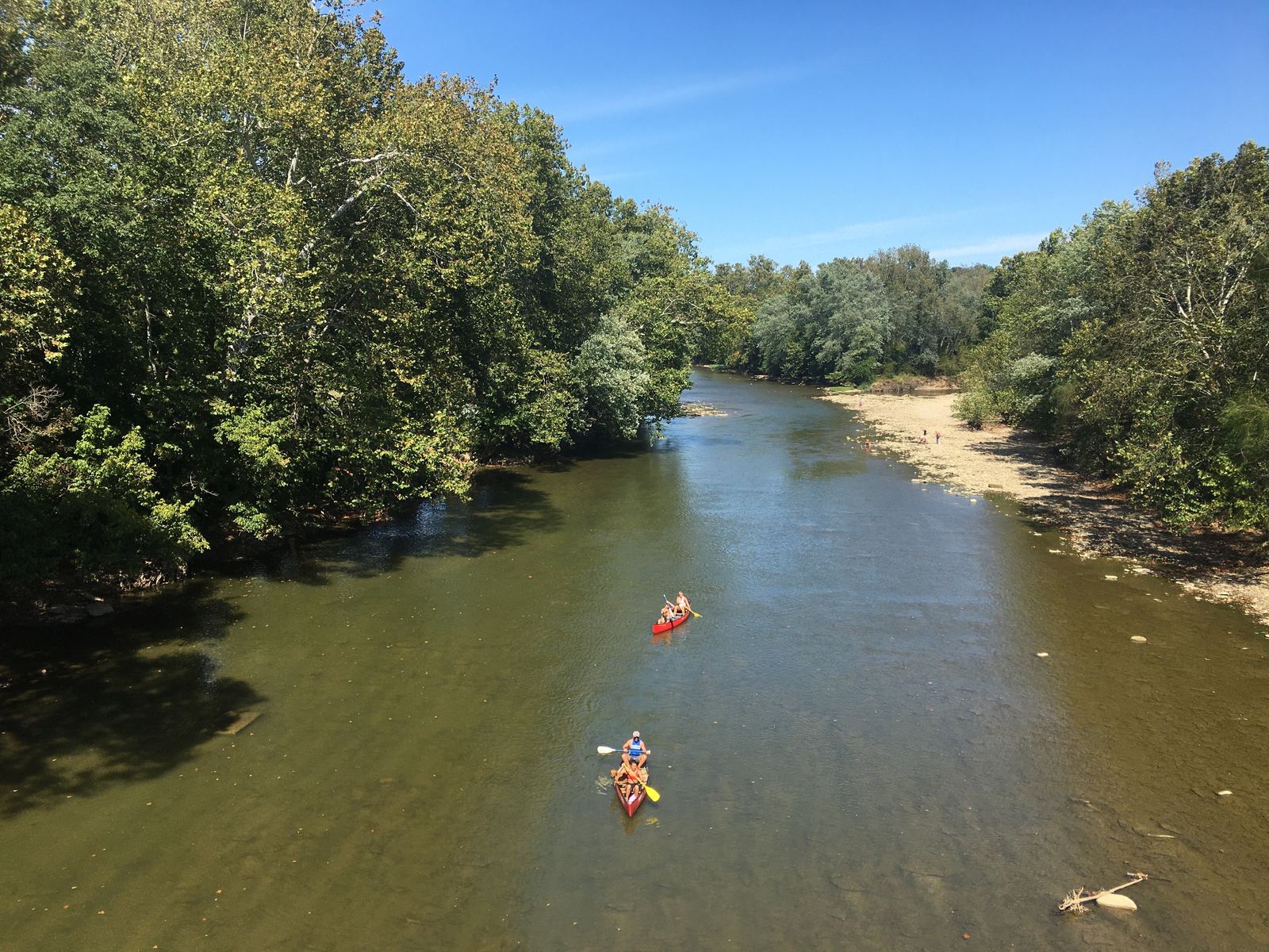Kayakers paddling the Little Miami River near Loveland, Ohio